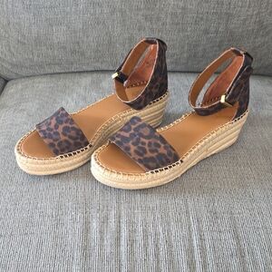 Franco Sarto Brown Leopard Espadrille Wedges, NWOT, Women's Size 8.